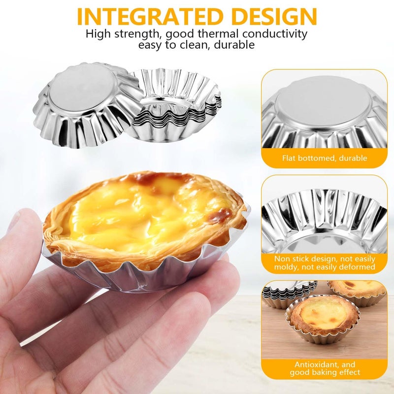OBTANIM 20 Pcs Stainless Steel Mini Tart/Pie Pans, 3 Inch Small Tart/Pie Pan Portuguese Tart Baking Mold Mini Tart/Pie Tins for Baking Supplies - Image 3